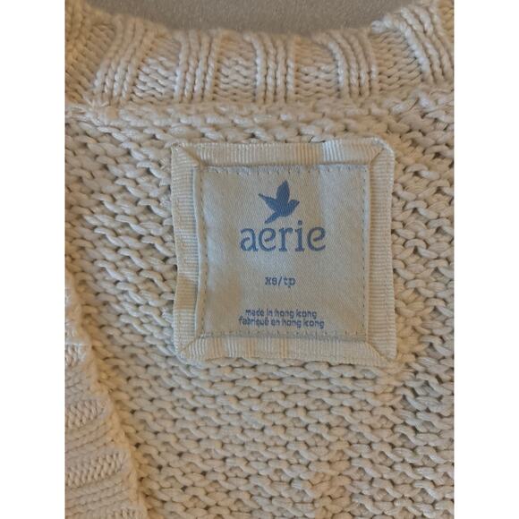 Aerie Cable Knit Cream Sweater Vest  XS GrandmaCore Cozy Comfy Winter Cabincore - Picture 10 of 11